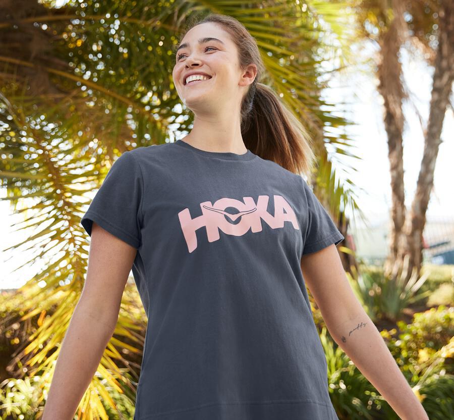 Hoka One One Womens Tee - Brand - Blue - QTCX08139
